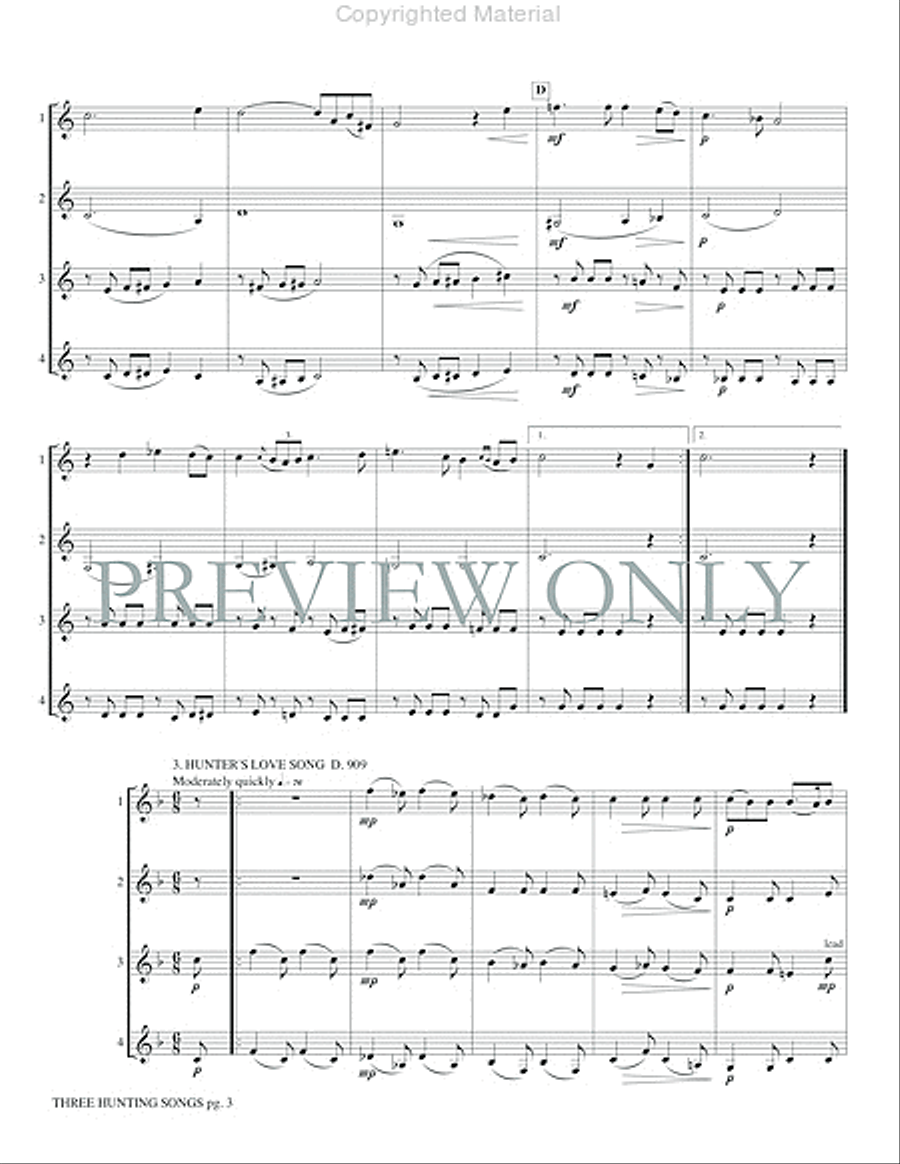 Three Hunting Songs French Horn Quartet scores gallery preview page 5
