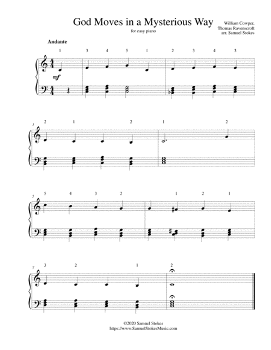 God Moves in a Mysterious Way (Ravenscroft setting) - for easy piano Easy Piano scores gallery preview page 1