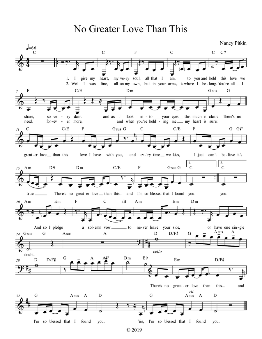 No Greater Love Than This Piano, Vocal, Guitar scores gallery preview page 1