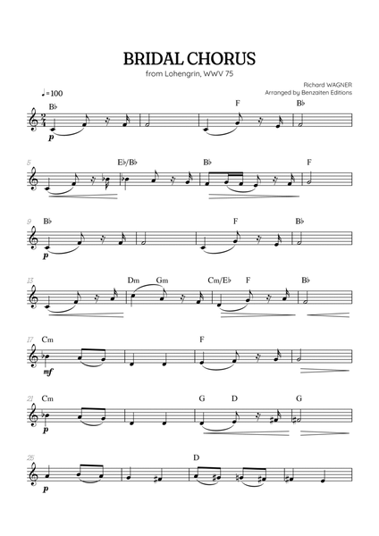 Wagner • Here Comes the Bride (Bridal Chorus) from Lohengrin | french horn sheet music w/ chords image number null
