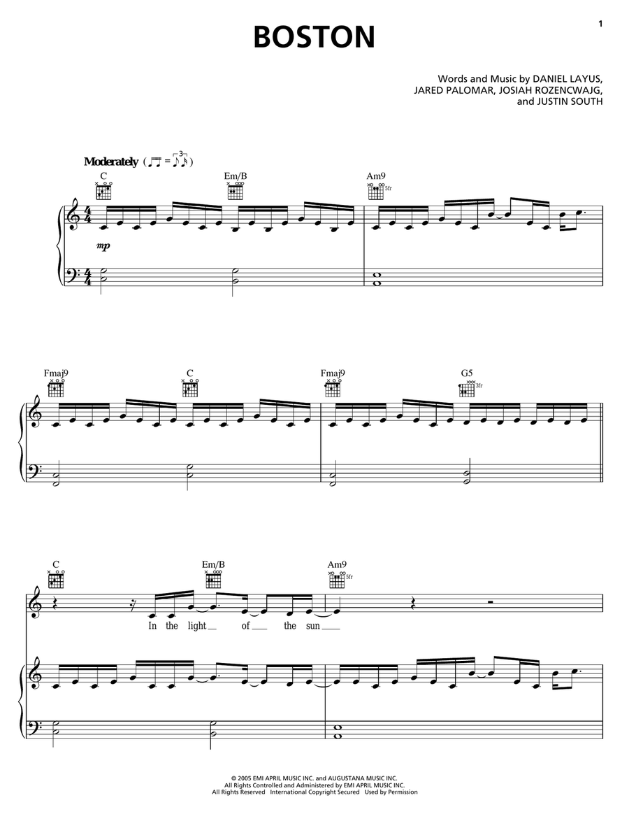 Boston Piano, Vocal, Guitar scores gallery preview page 1