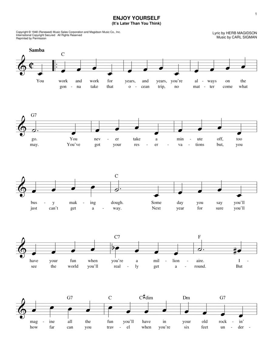 Enjoy Yourself (It's Later Than You Think) Piano scores gallery preview page 1