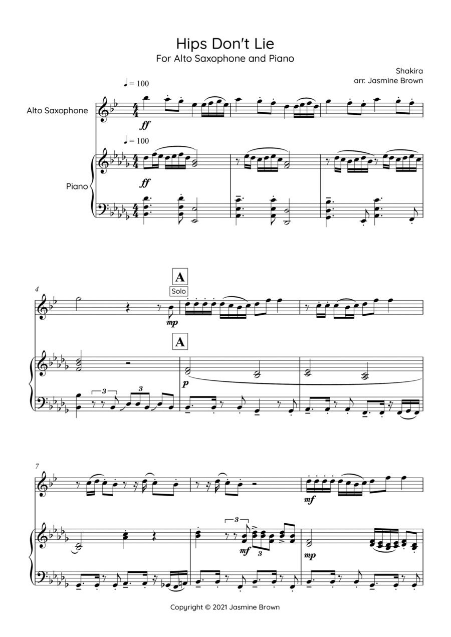 Hips Don't Lie Alto Saxophone scores gallery preview page 1