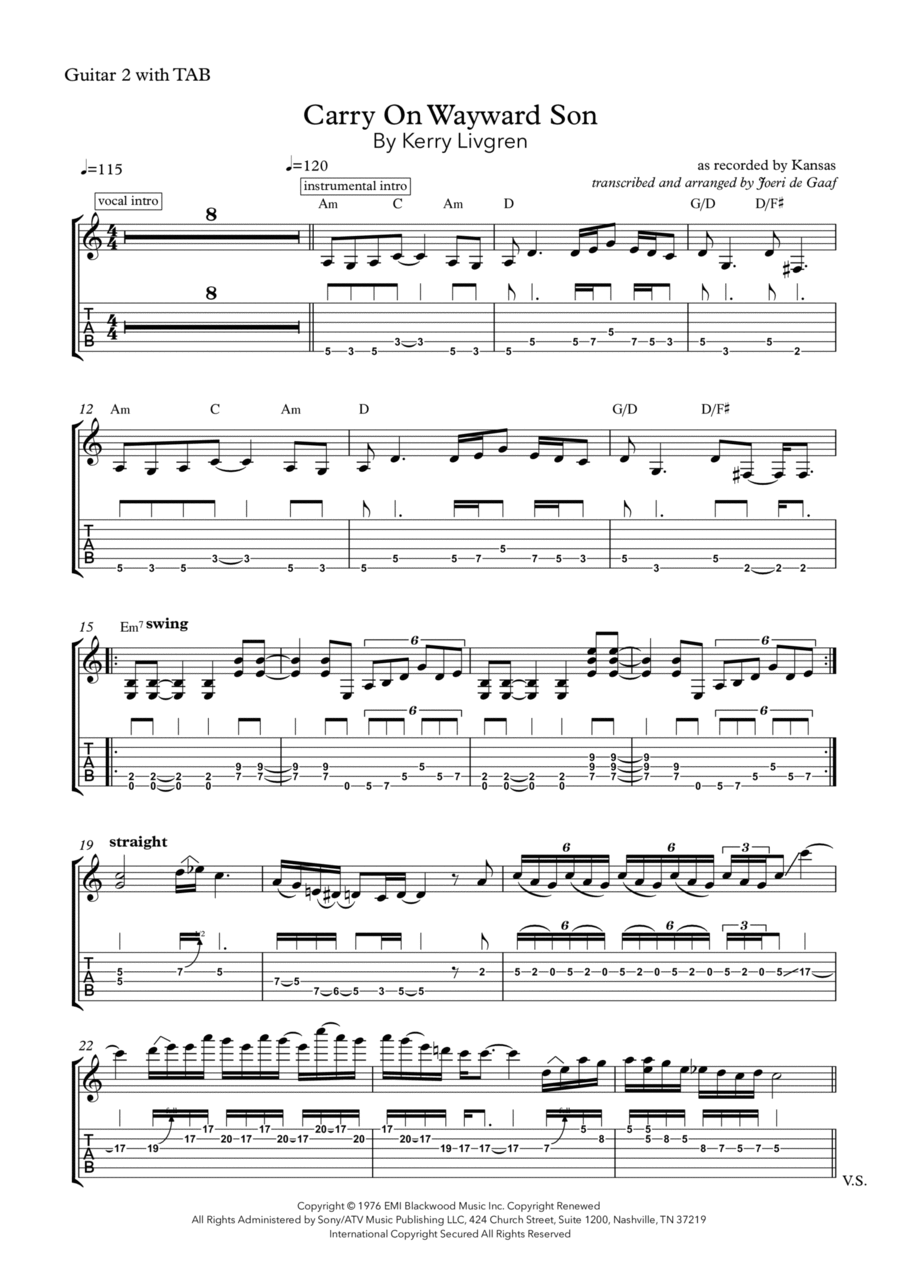 Carry On Wayward Son Electric Guitar scores gallery preview page 1