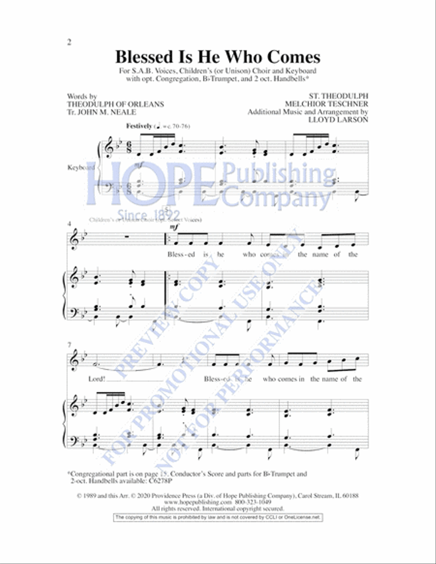 Blessed Is He Who Comes by Lloyd Larson 3-Part - Sheet Music page 3