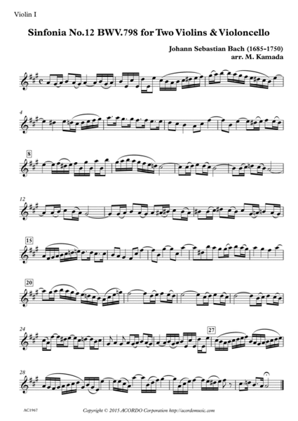 Sinfonia No.12 BWV.798 for Two Violins & Violoncello image number null