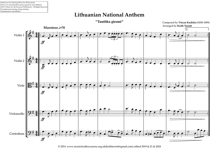 Lithuanian National Anthem for String Orchestra (World National Anthem Series) String Orchestra scores gallery preview page 2