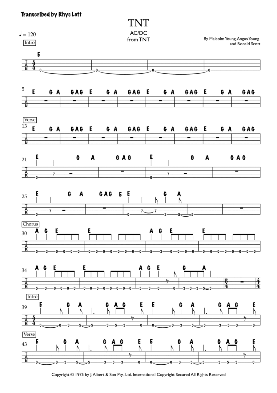 T.n.t. Guitar Tablature scores gallery preview page 1