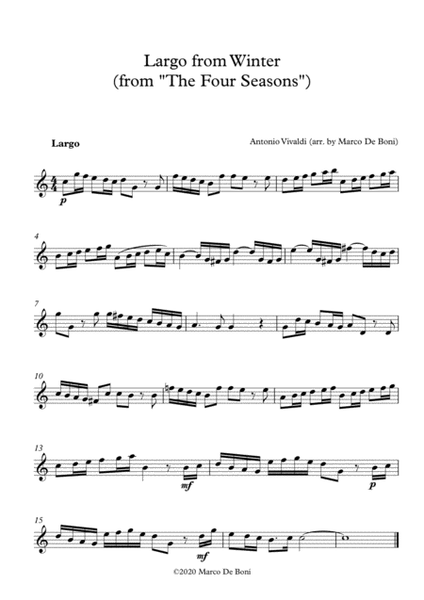Vivaldi's Winter (Largo, from the Four Seasons) - Easy arrangement for beginner violin image number null