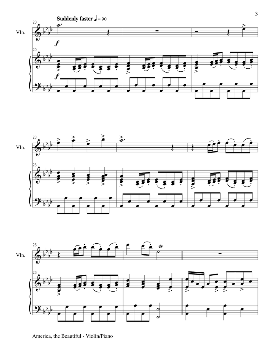 AMERICA, THE BEAUTIFUL (Duet – Violin and Piano/Score and Parts) Violin scores gallery preview page 3