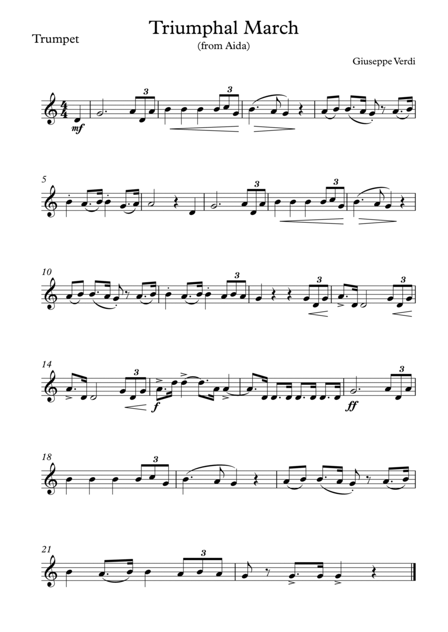Triumphal March from Aida B-Flat Trumpet scores gallery preview page 1