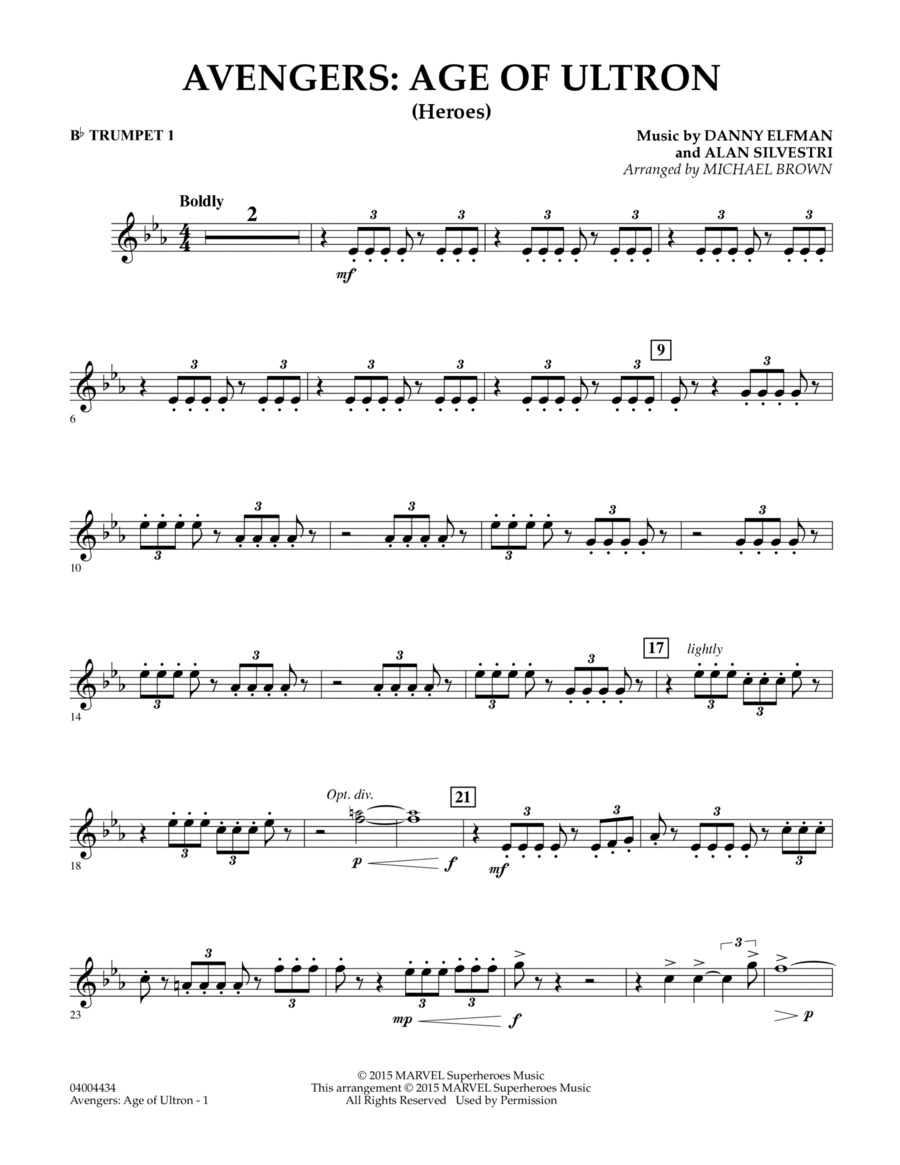 Avengers: The Age of Ultron (Main Theme) - Bb Trumpet 1 Concert Band scores gallery preview page 1
