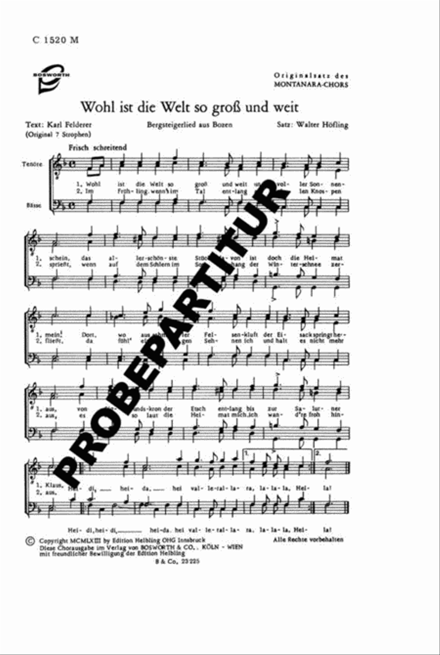 Wohl ist die Welt so groß und weit Men's Choir scores gallery preview page 1