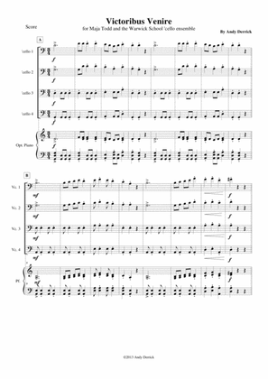 Victoribus Venire for school 'cello ensemble (4 parts)