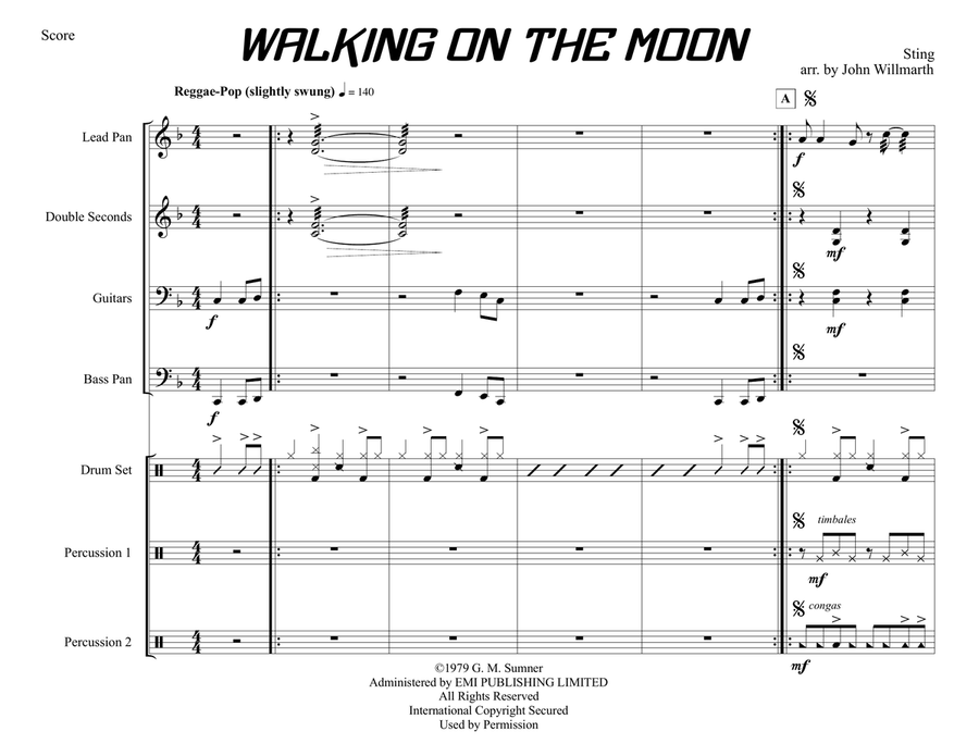 Walking On The Moon Steel Drum Band scores gallery preview page 1