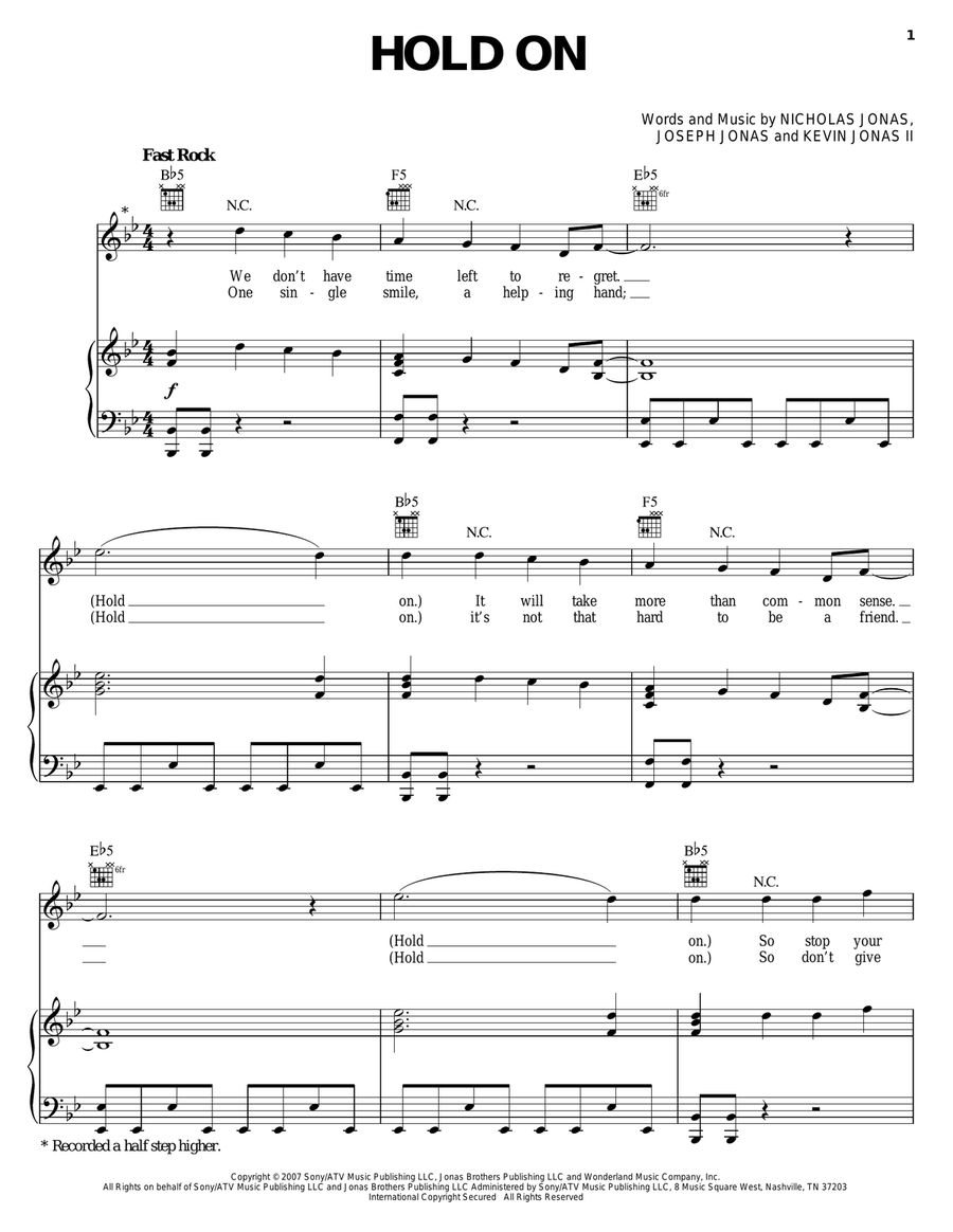 Hold On Hold On Piano, Vocal, Guitar scores gallery preview page 1