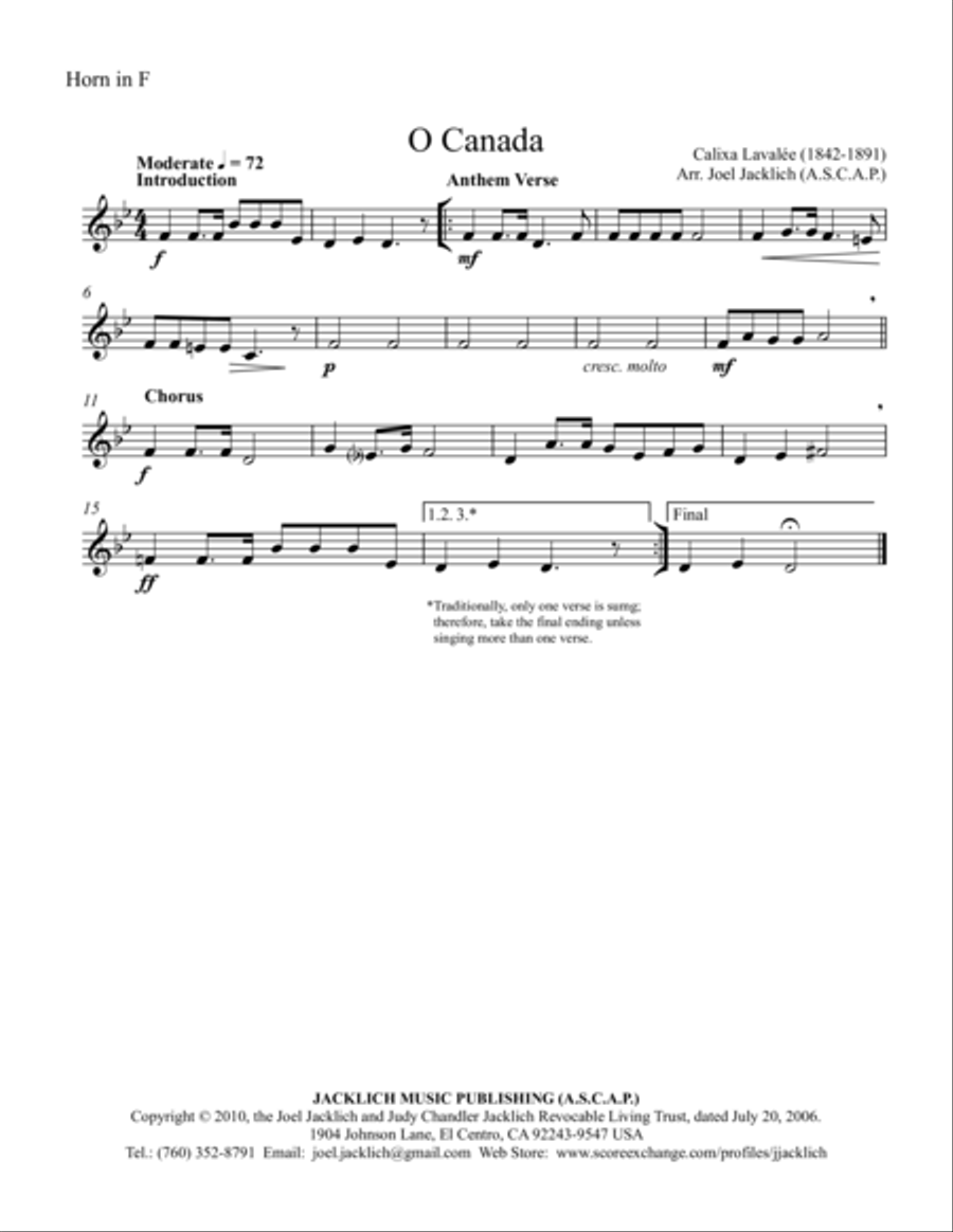 O Canada (Brass Quintet or Brass Quartet) Brass Quartet scores gallery preview page 4