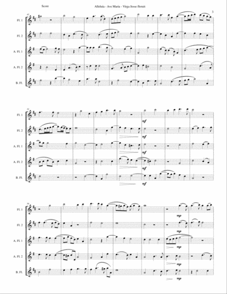 Alleluia - Ave Maria - Virga Jesse floruit arranged for flute quintet Flute Solo scores gallery preview page 3