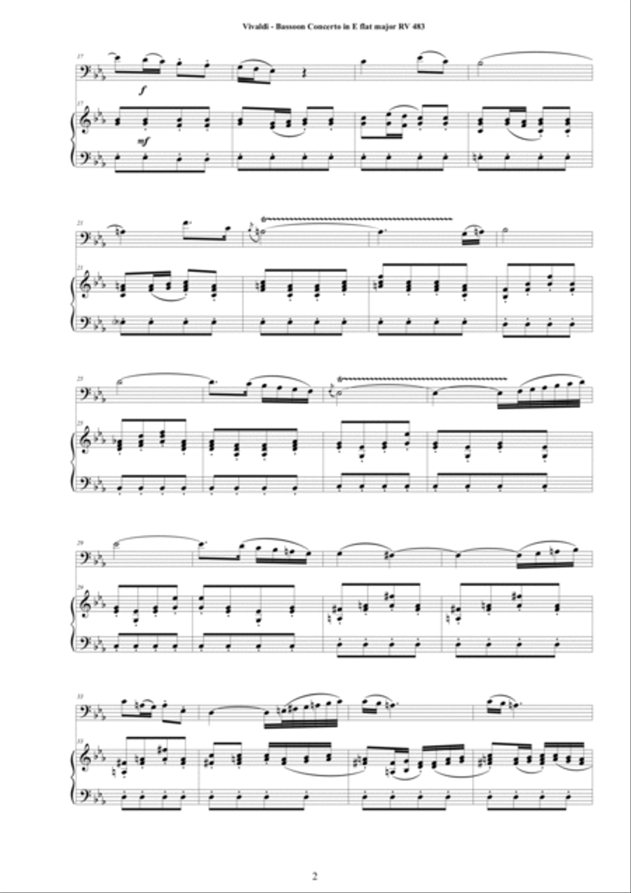 Vivaldi - Bassoon Concerto in E flat major RV 483 for Bassoon and Cembalo (or Piano) Bassoon Solo scores gallery preview page 2