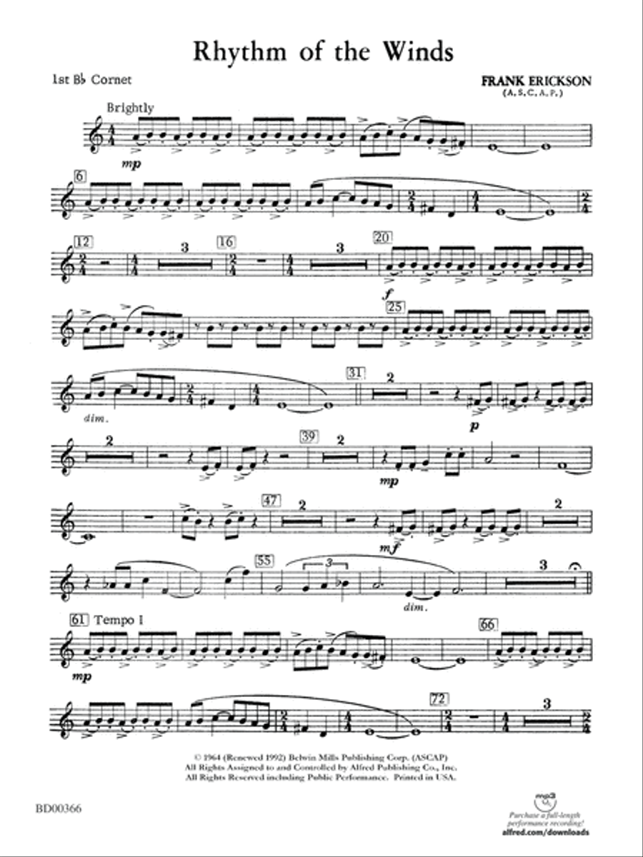 Rhythm of the Winds: 1st B-flat Cornet Concert Band scores gallery preview page 1