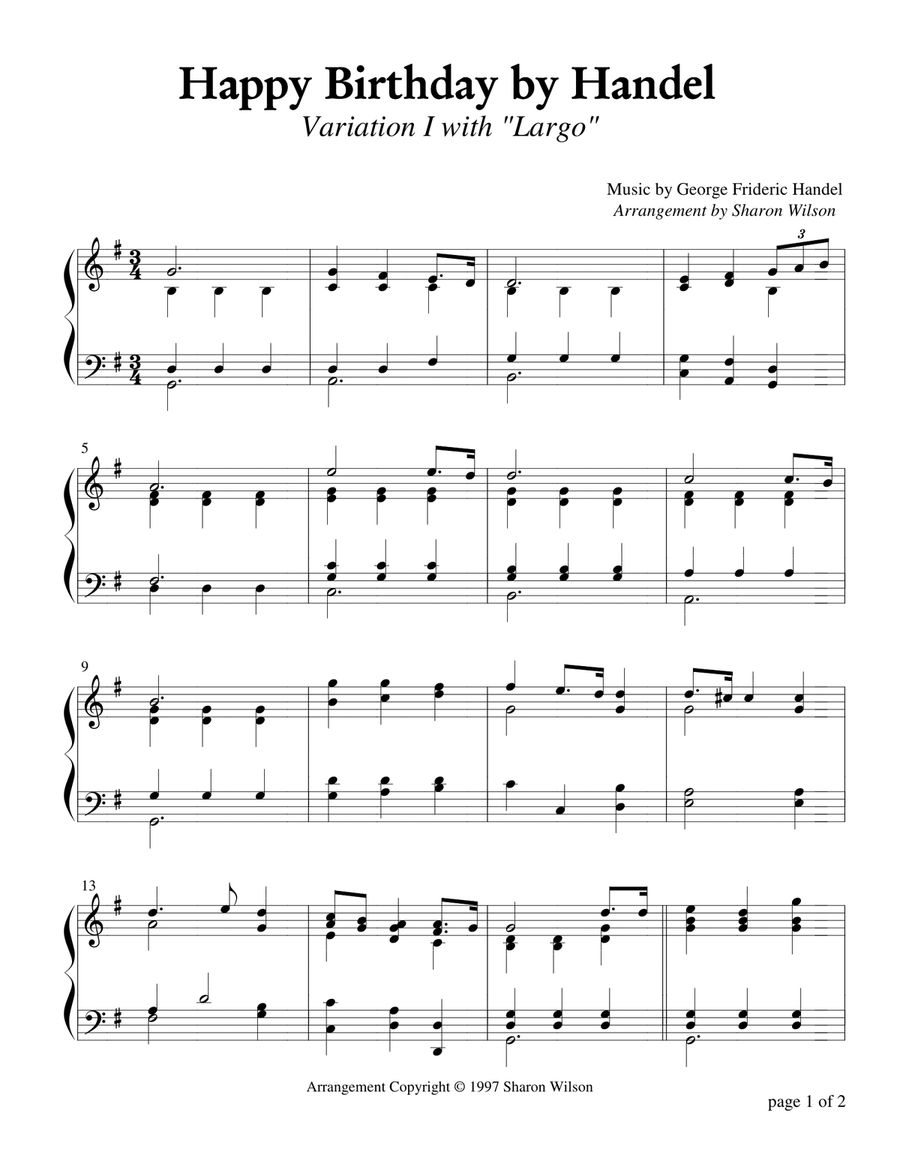Happy Birthday by Handel, Variation 1 Piano Method scores gallery preview page 1