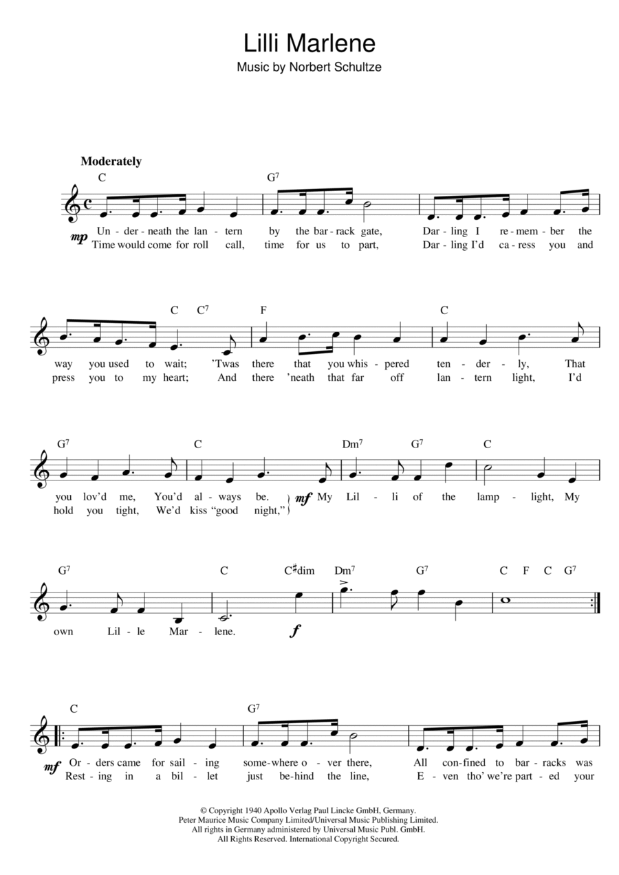 Lilli Marlene Piano scores gallery preview page 1