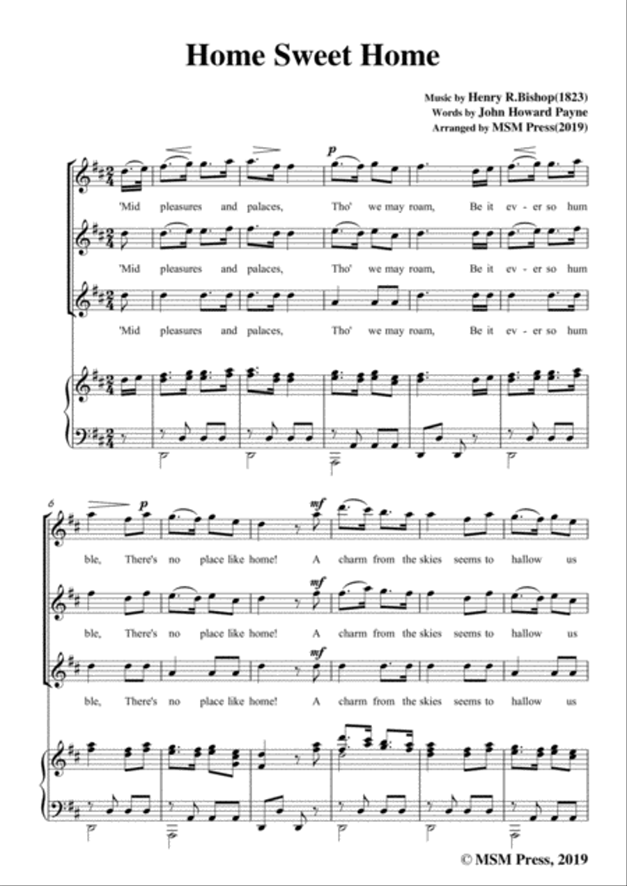 Henry R. Bishop-Home Sweet Home,in D Major,for Voice&Piano Voice scores gallery preview page 3