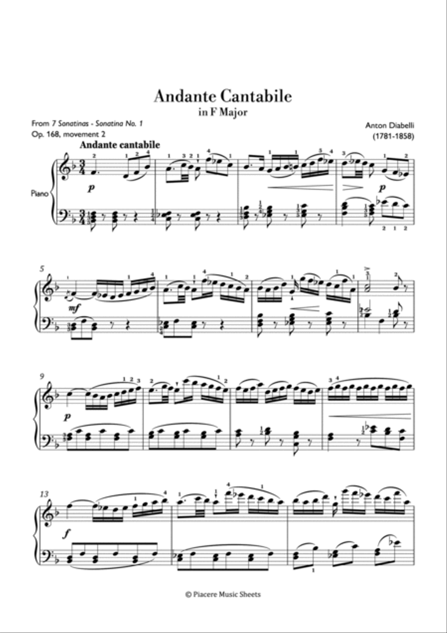 Diabelli - Sonatina No. 1 (Andante Cantabile) in F Major - Intermediate Piano Solo scores gallery preview page 2