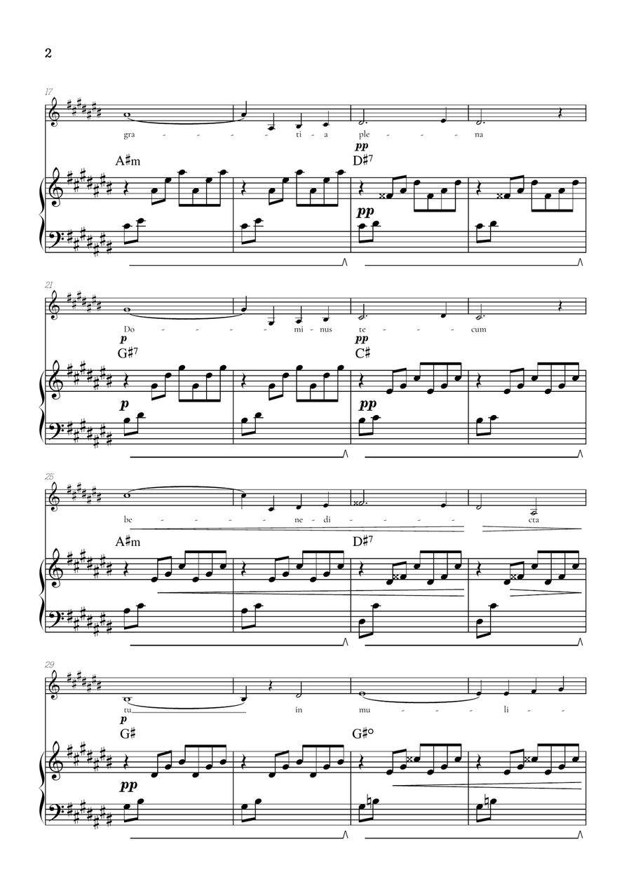 Bach / Gounod Ave Maria in C sharp [C#] • contralto sheet music with piano accompaniment and chords Alto Voice scores gallery preview page 2