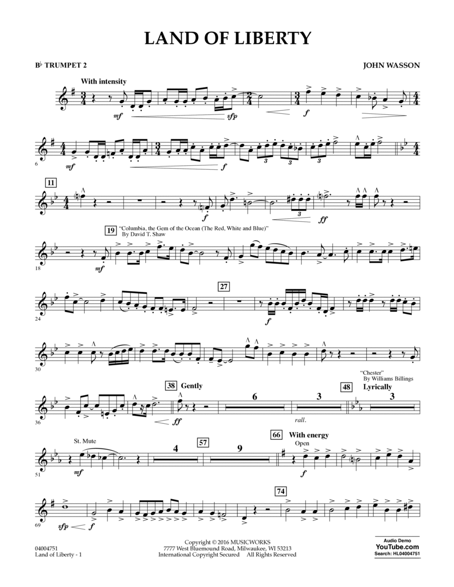 Land of Liberty - Bb Trumpet 2 B-Flat Trumpet scores gallery preview page 1