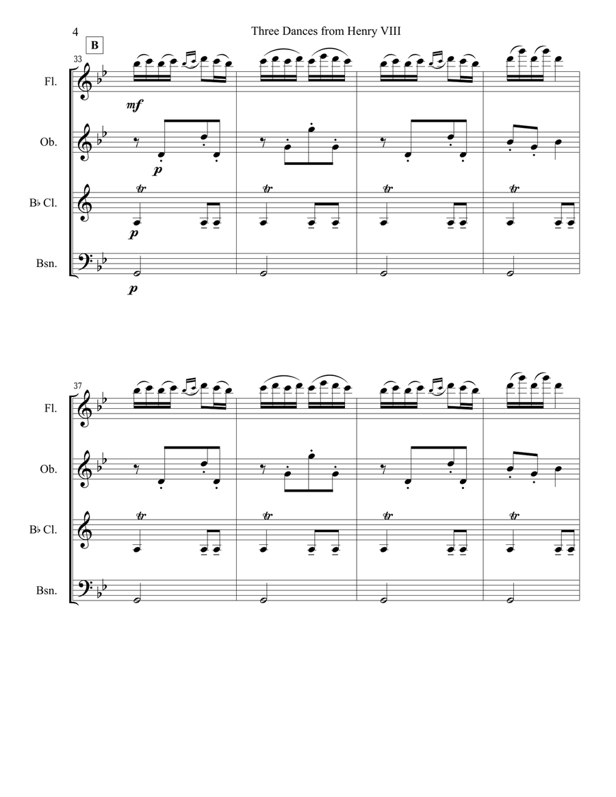 3 Dances from Henry VIII set for Woodwind Quartet Woodwind Quartet scores gallery preview page 5