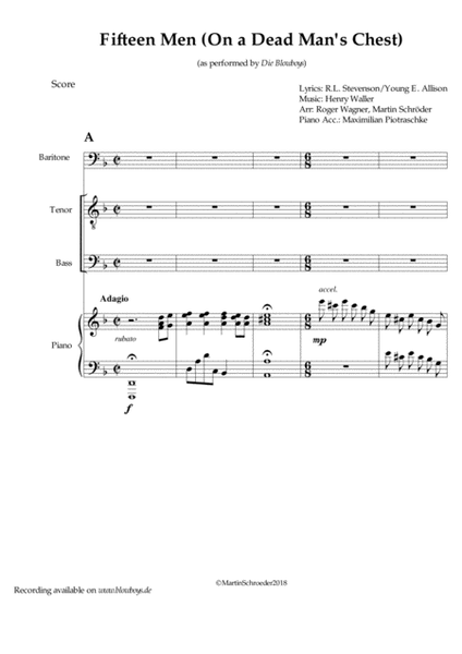 Fifteen Men on a Dead Man's Chest - Sea Song / Pirate Song (TTBB) arranged for men's choir and piano image number null