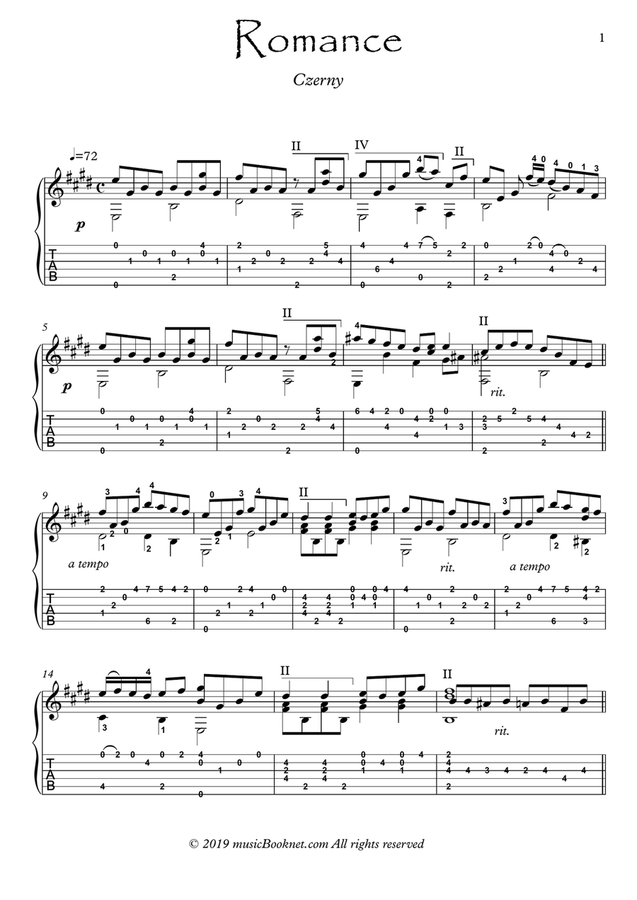 Romantic Guitar solos Acoustic Guitar scores gallery preview page 1