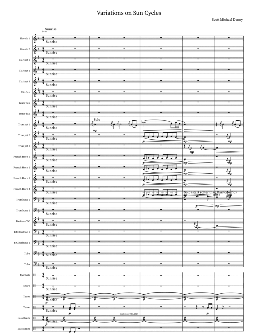 Variations on Sun Cycles Marching Band scores gallery preview page 1