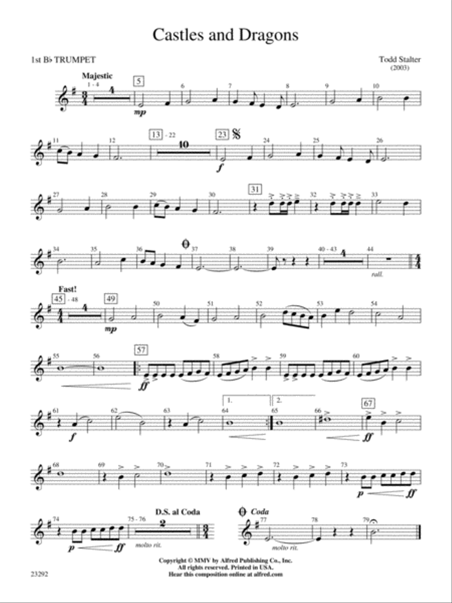 Castles and Dragons: 1st B-flat Trumpet Concert Band scores gallery preview page 1