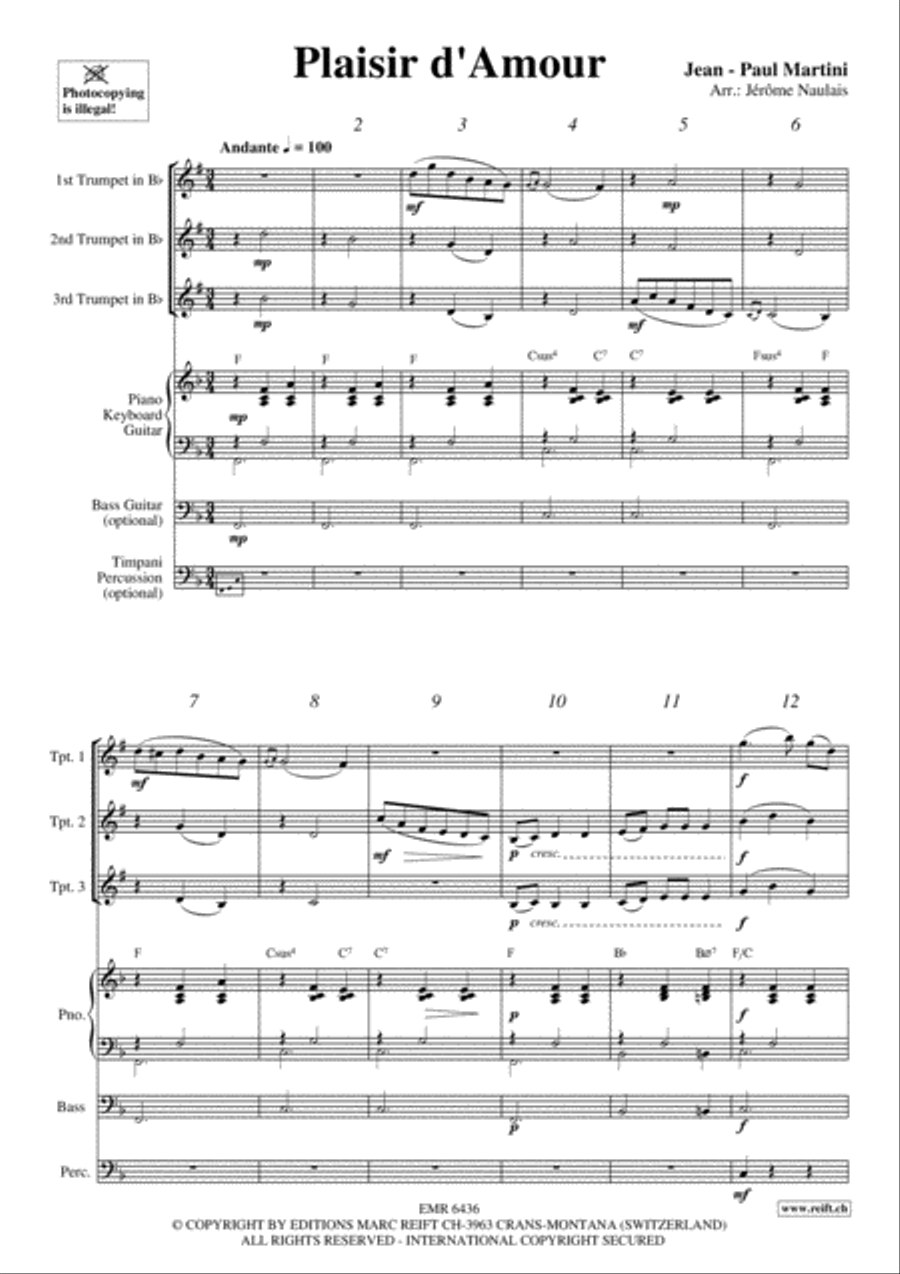 Plaisir d'Amour Trumpet Trio scores gallery preview page 3