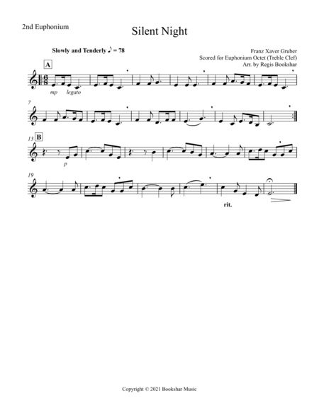 Silent Night (Bb) (Euphonium Octet - Treble Clef)