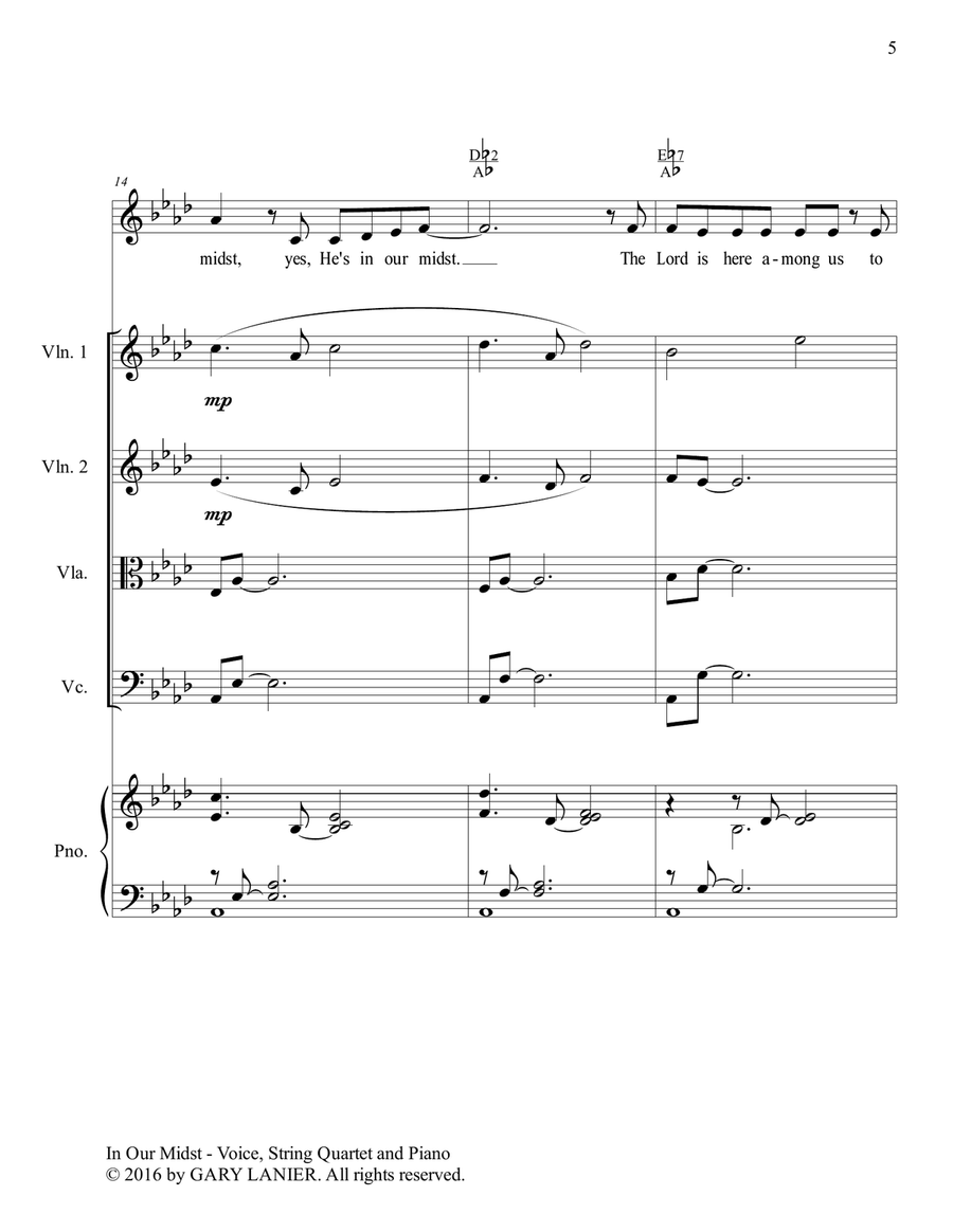 Gary Lanier: IN OUR MIDST (Worship - For Voice, String Quartet, and Piano with Parts) Piano, Vocal scores gallery preview page 6