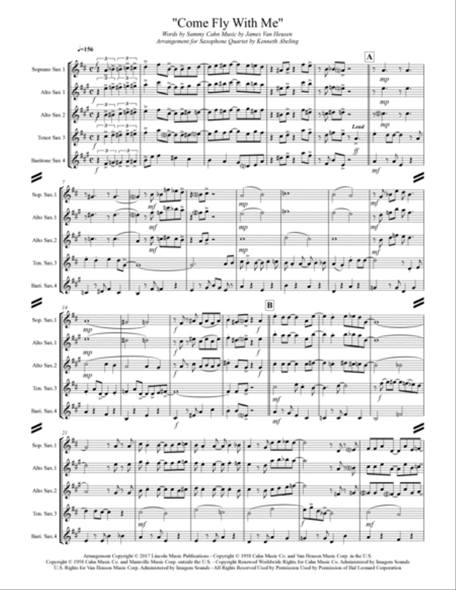 Come Fly With Me Come Fly With Me Saxophone Quartet scores gallery preview page 2