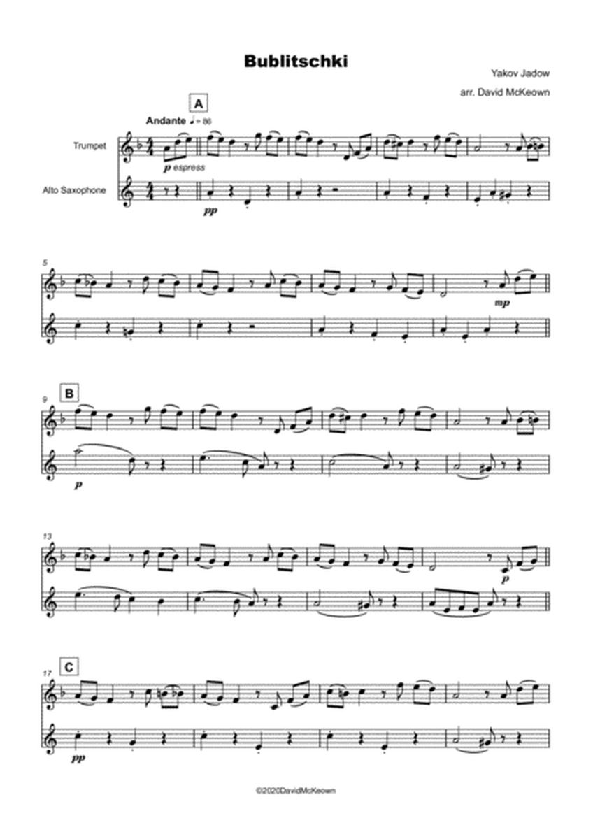 Bublitschki, Russian Klezmer song for Trumpet and Alto Saxophone Duet