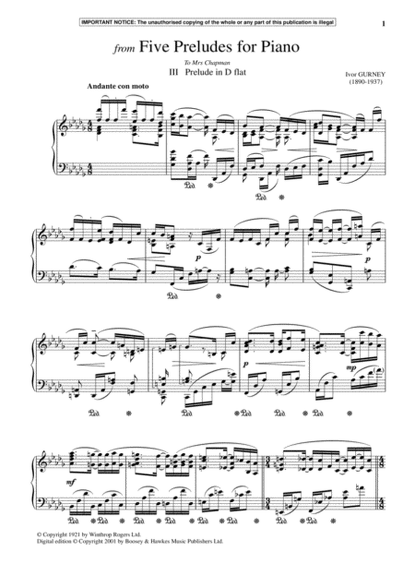 Five Preludes For Piano, III. Prelude In D-Flat
