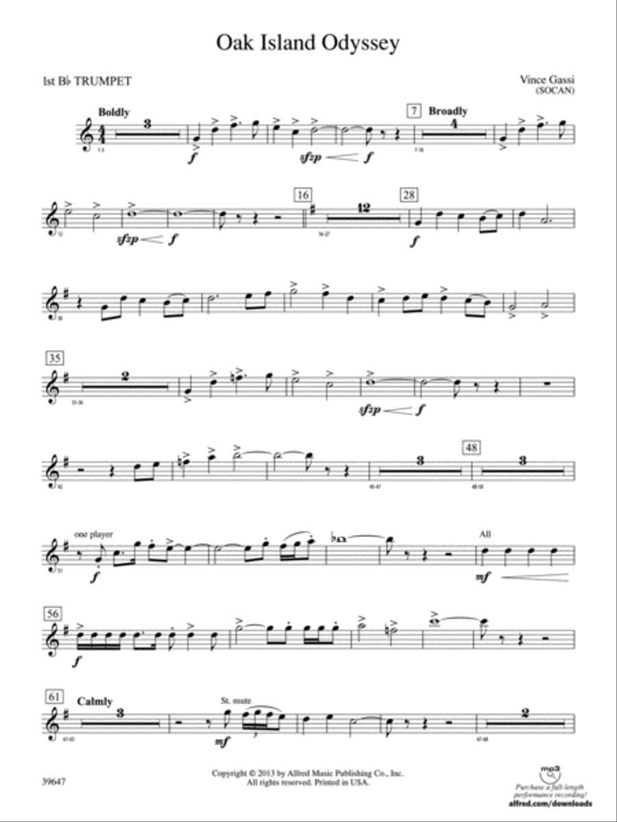 Oak Island Odyssey: 1st B-flat Trumpet Concert Band scores gallery preview page 1
