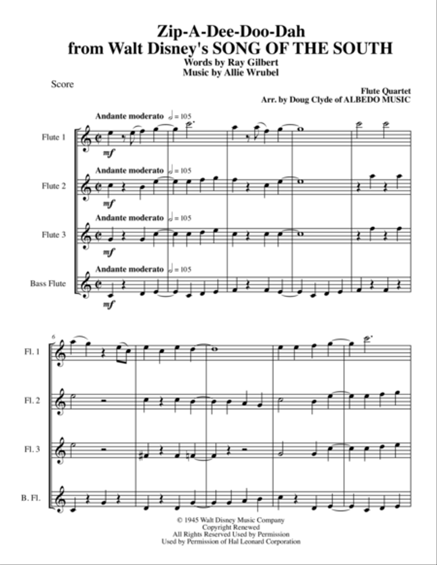 Zip-A-Dee-Doo-Dah Woodwind Quartet scores gallery preview page 1