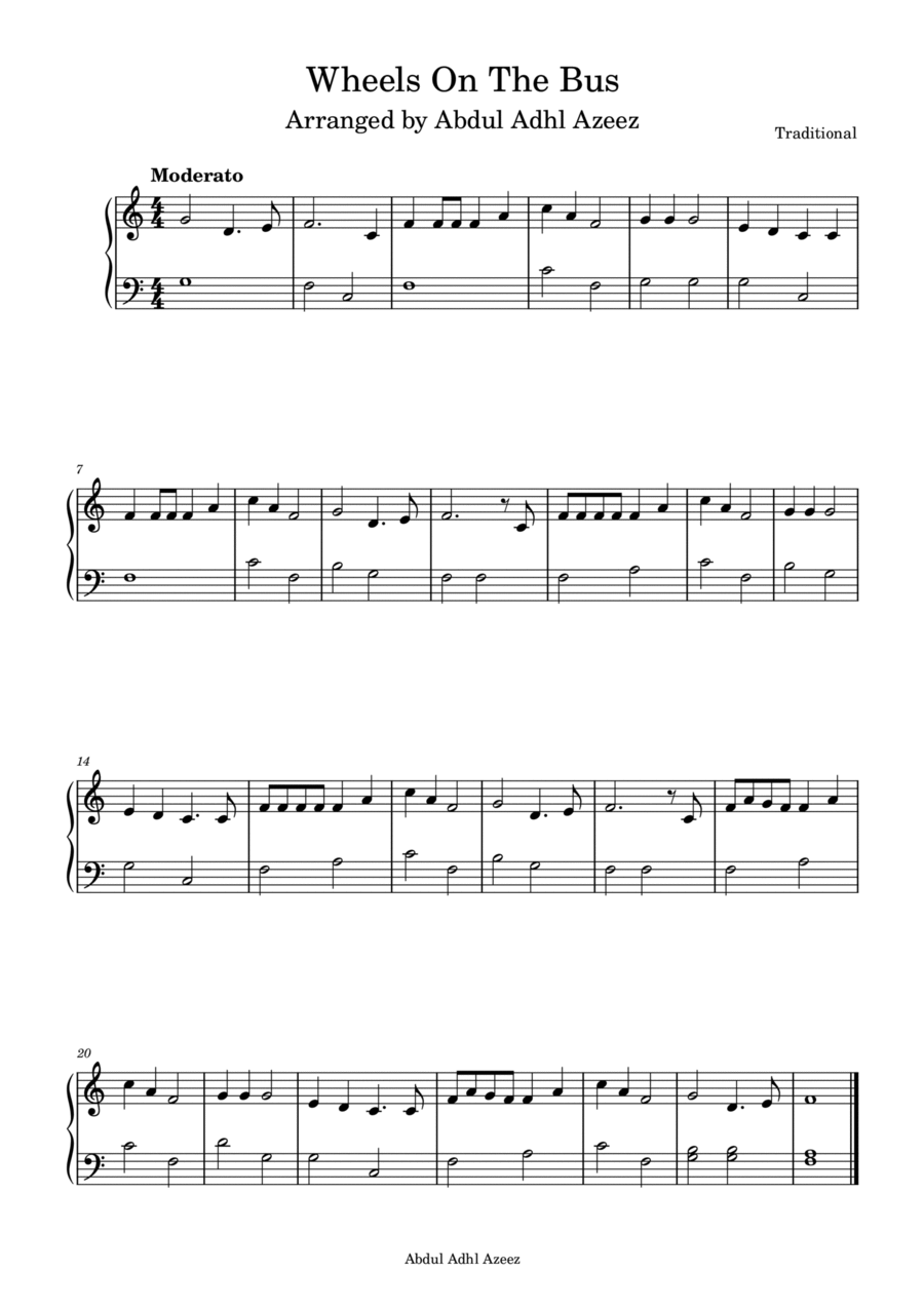 Wheels on the Bus Piano Easy Beginner Easy Piano scores gallery preview page 1