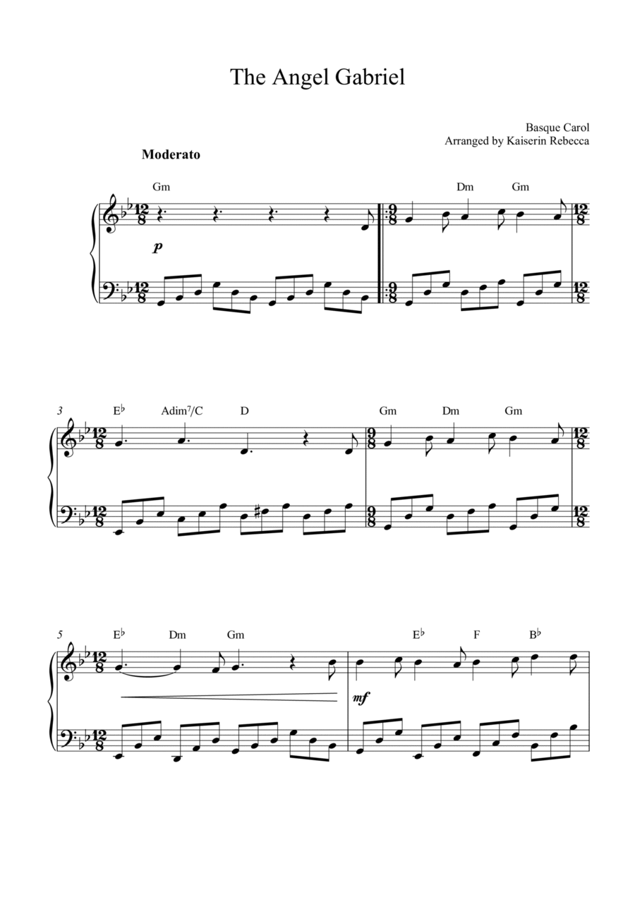 The Angel Gabriel The Angel Gabriel Piano Solo scores gallery preview page 1