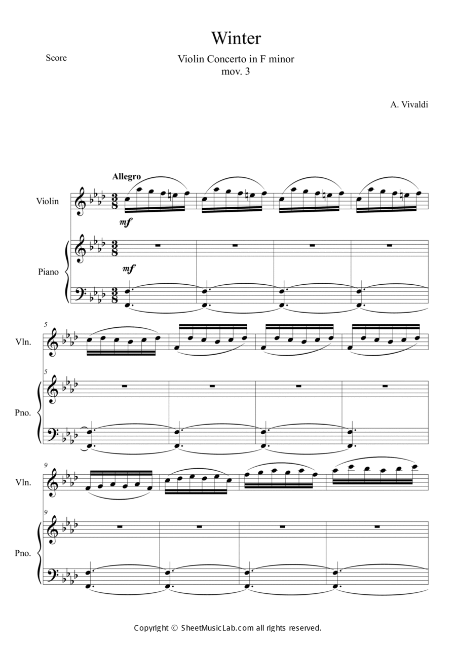 The Four Seasons: Winter 3rd Movement Violin Solo scores gallery preview page 1
