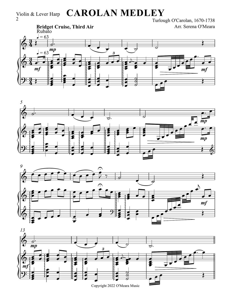 Carolan Medley, Duet for Violin and Lever Harp String Duet scores gallery preview page 2