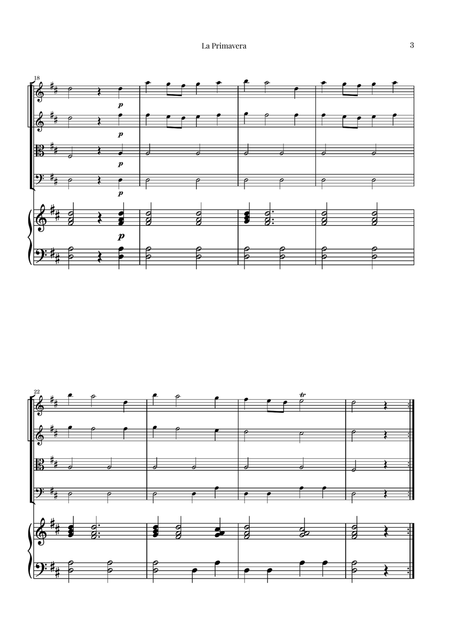 La Primavera (The Spring) by Vivaldi - String Quartet with Piano String Quartet scores gallery preview page 3