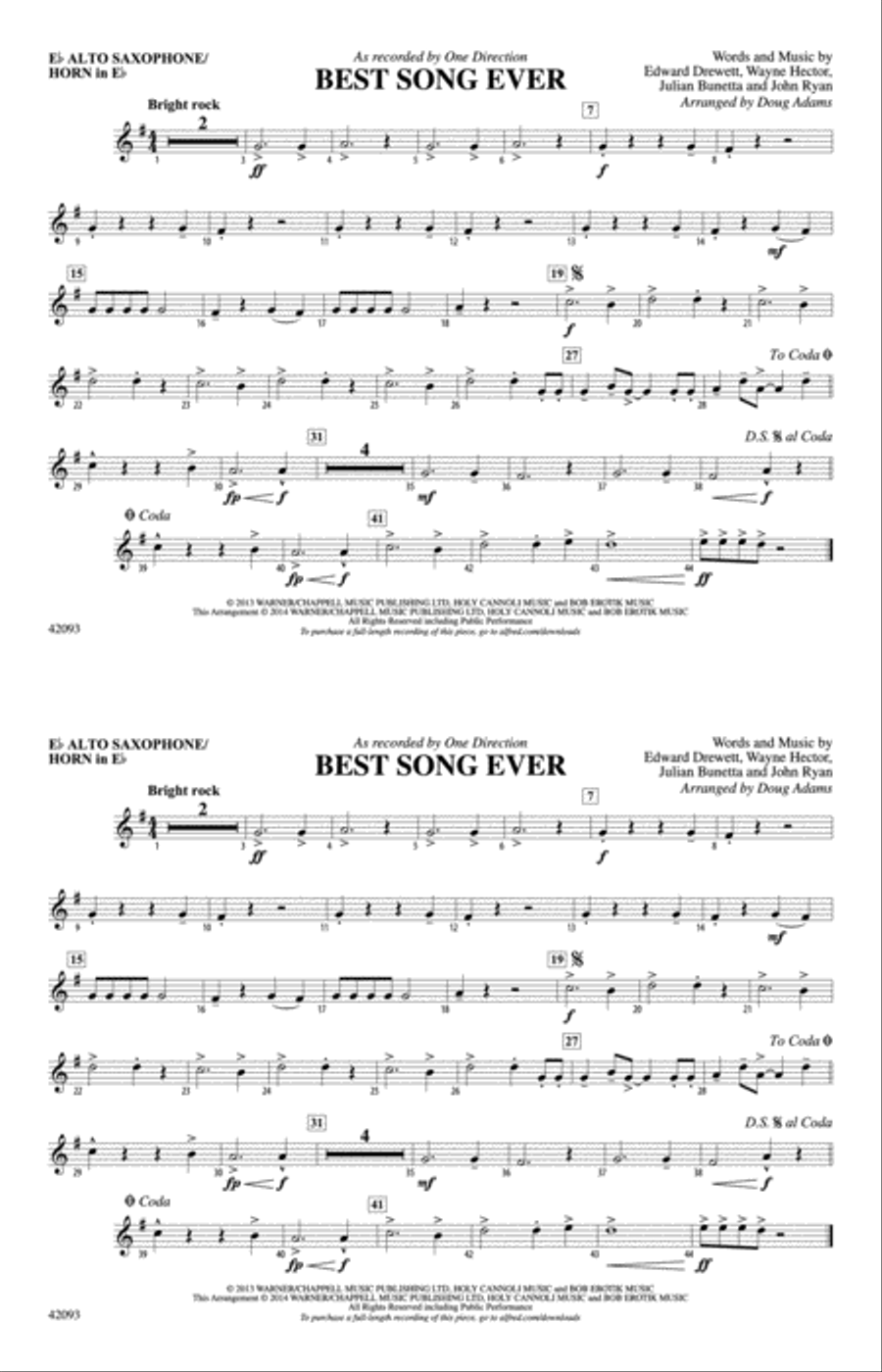 Best Song Ever: E-flat Alto Saxophone Marching Band scores gallery preview page 1