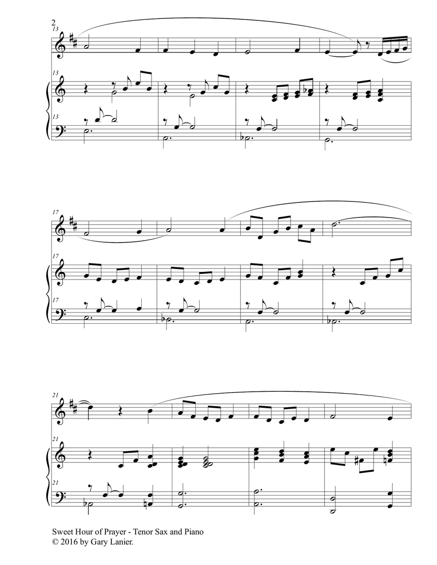 SWEET HOUR OF PRAYER (Duet – Tenor Sax & Piano with Score/Part) image number null